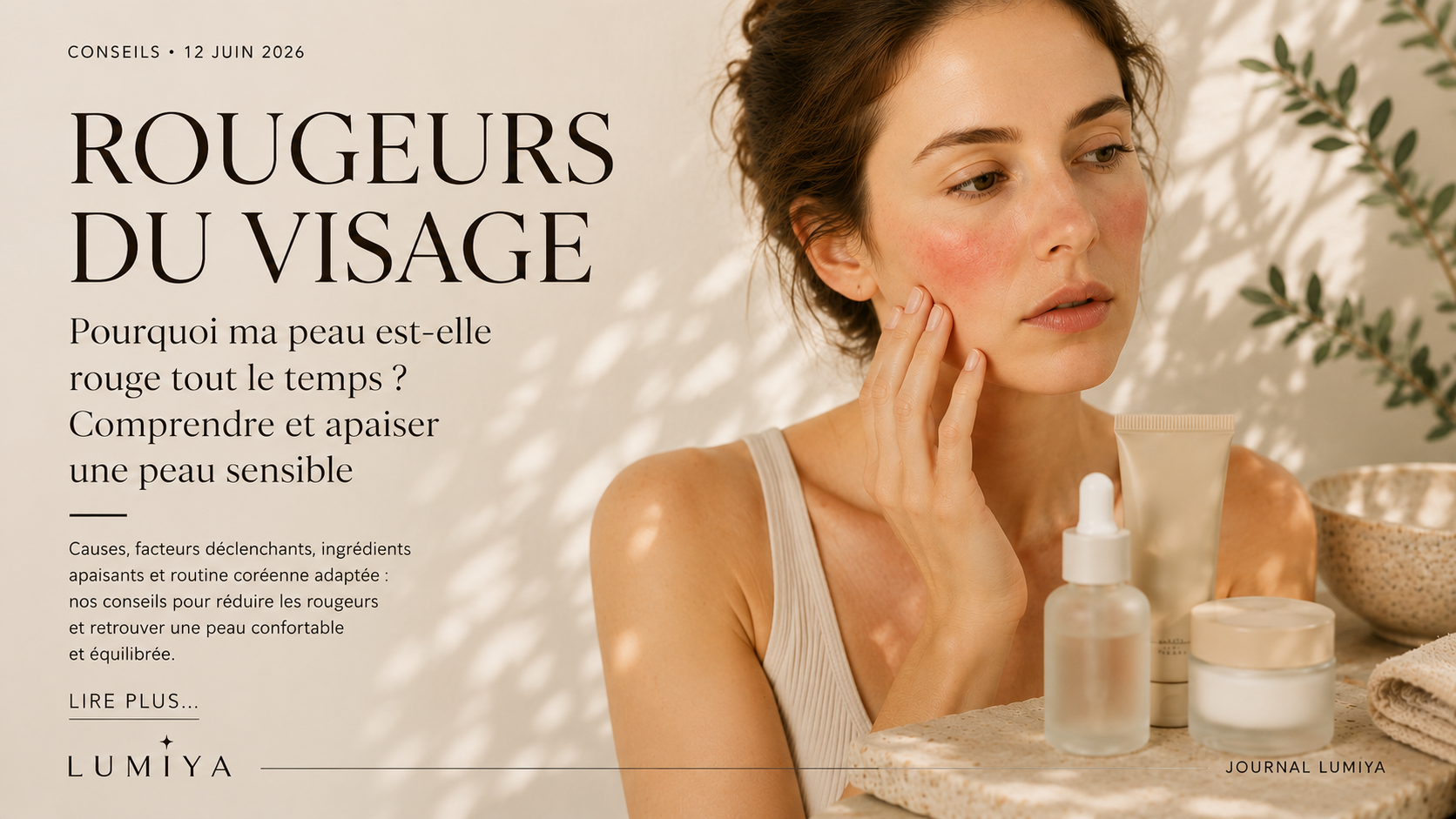 Peau sensible avec rougeurs du visage, routine skincare coréenne apaisante pour renforcer la barrière cutanée et retrouver une peau confortable.