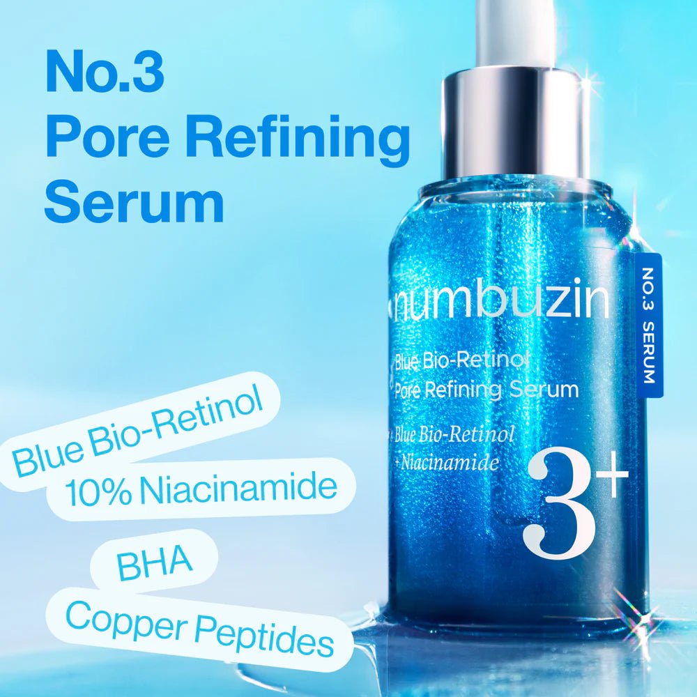 Numbuzin – No.3 Blue Bio - Retinol Pore Refining Sérum – 30ml | soin coréen peau sensible | Lumiya